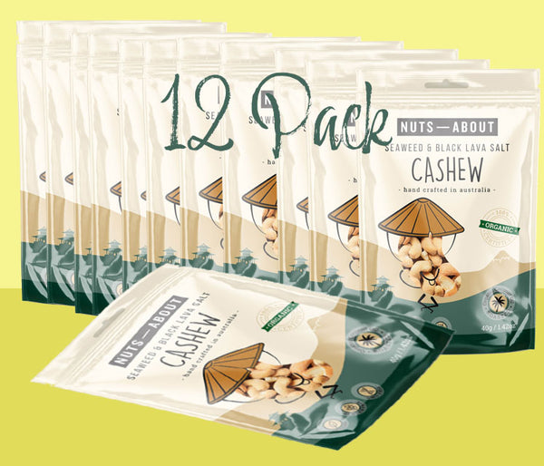 Cashews Organic Seaweed & Smoked Black Lava Salt - 12 X Snack Packs