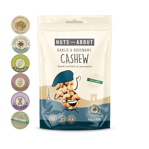 Cashews Organic Garlic and Rosemary Salt - Snack Pack